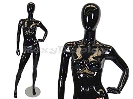 (MD-GF12BK1) ROXYDISPLAY™ High Glossy Black, Abstract Fashion Style. Female mannequin. Egg head