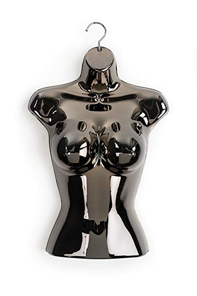 Displays2go Female Torso Mannequin Dress Forms with Hook for Hanging, Black Electroplate Finish, Set of 5