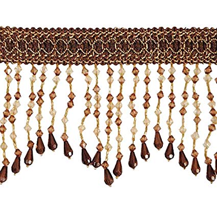Expo International IR6614CCM-10 10 yd of Kirsten Scalloped Bead Fringe Trim, Cocoa/Multicolor