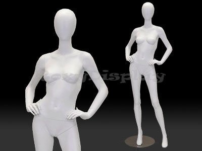 (MD-A4W2--S) ROXY DISPLAY Highend Female mannequin, Egg Head with Arms on the waist and legs open.