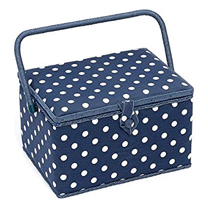 Sewing-Online MRL/32 White Polka Dot Print on Navy Large Sewing Box 23.5x31x20cm