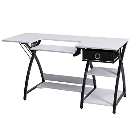 Costway Home Indoor Adjustable Sewing Craft Table Sewing Machine Sturdy Computer Desk with Drawer & Shleves
