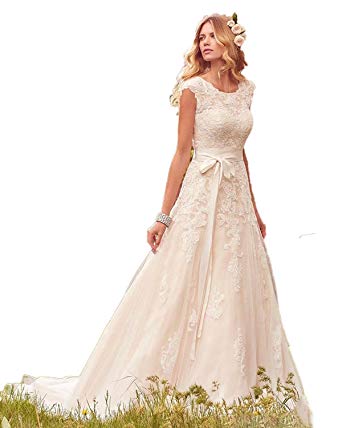 JCdress Simple Elegant Lace Wedding Dress Modesty Sleeve Bohemia Wedding Beach Wedding Party Dress