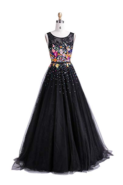 Dulamy&Finove Princess Embroidery Floor-length A-line Black Evening Party Dresses (CUSTOM MADE, Black)