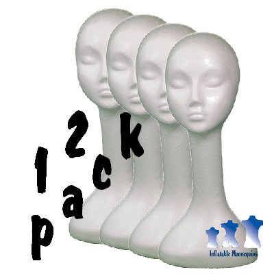 Long Neck Female Head, Styrofoam White; 12-Pack