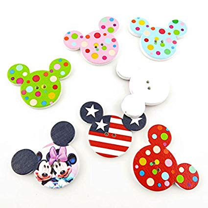 1000x Arts Crafts Flatback Colorful Lovely Clothing Accessory Decoration Handmade Cute Wooden Notions Sewing Wood Buttons Supplies NK0217 Mickey Head Shape
