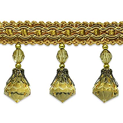 Expo International Saxon Bead Bauble Fringe Trim Embellishment, 20-Yard, Gold
