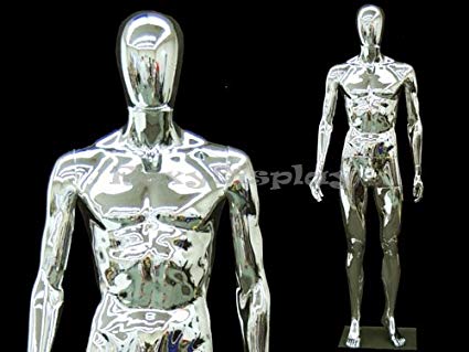 Chrome Male Mannequin - Full Body Chrome Male Mannequin w/Removable Head - Base Included (#PS-SM1SCEG)