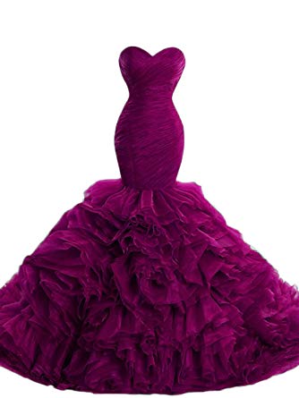 Beilite Women's Sweetheart Mermaid Evening Dresses Long Ruffles Organza Prom Gown