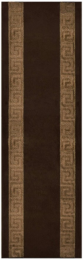 Custom Runner Meander Roll Runner 26 Inch Wide x Your Length Size Choice Slip Skid Resistant Rubber Back 2 Color Options Euro Collection (Brown, 25 ft x 26 in)