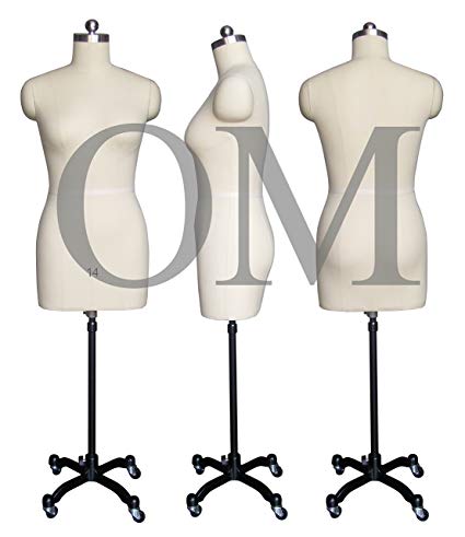 Female Fully Pinnable Sewing Dress Form Mannequin With Magnetic Shoulders On Rolling Base Size 14 Made by OM (Magnetic Series)