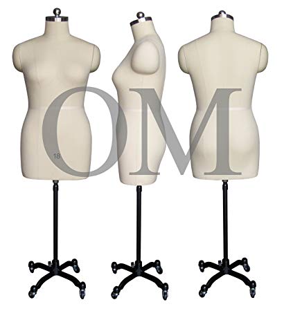 Female Fully Pinnable Sewing Dress Form Mannequin With Magnetic Shoulders On Rolling Base Size 18 Made by OM (Magnetic Series)