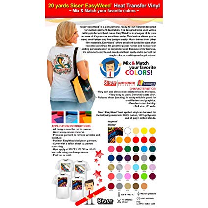Siser Easyweed - GERCUTTER Store - 20 Yards Siser EasyWeed Heat Transfer Vinyl Iron On (Mix & Match 10 Colors max. or 2 Yards Per Color minimum)