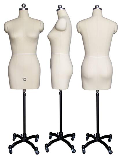 Female Sewing Dress Form Mannequin Fully Pinnable with Magnetic Removable Shoulders on Rolling Base Size 12