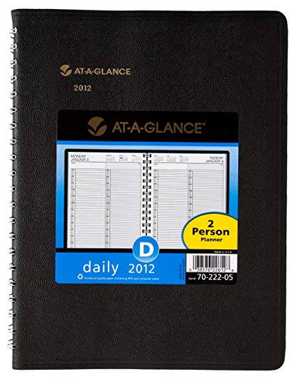 AT-A-GLANCE Recycled Two Person Daily Appointment Book, 8 x 11 Inches, Black, 2012 (70-222-05)