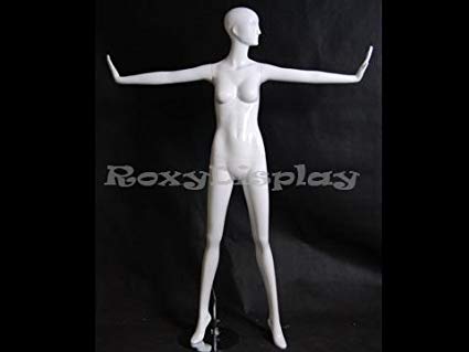 (MD-XD12W) ROXYDISPLAY™ Abstract Female Mannequin Glossy White Fiberglass, with 2 arms open standing pose.