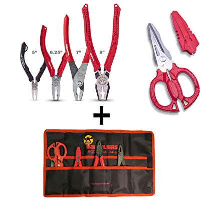 VamPLIERS 5-pc Set S5AP High Quality Specialty Pliers Extract Stripped Stuck Screws Rounded Nuts Bolts + SuperCombo Scissors Multipurpose Scissor + Tool Pouch